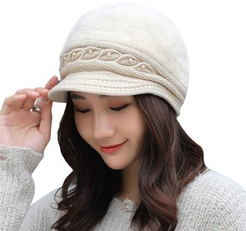 Winter Gebreide Piekte Hoed Dames Thermische Parel Cap Effen Kleur Winddicht Oorbeschermers Hoed Vrouwelijke Herfst Baret Cap Beige
