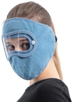 Winter Gezichtsmasker Warme Fleece Verdikte Hoed Met Bril Rijden Winddicht Anti Fog Ski Cap Ski Masker Blauw