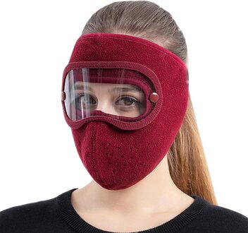 Winter Gezichtsmasker Warme Fleece Verdikte Hoed Met Bril Rijden Winddicht Anti Fog Ski Cap Ski Masker Rood