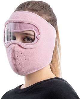 Winter Gezichtsmasker Warme Fleece Verdikte Hoed Met Bril Rijden Winddicht Anti Fog Ski Cap Ski Masker Roze