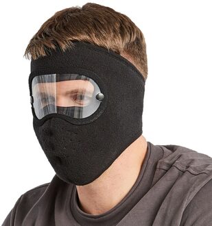 Winter Gezichtsmasker Warme Fleece Verdikte Hoed Met Bril Rijden Winddicht Anti Fog Ski Cap Ski Masker zwart