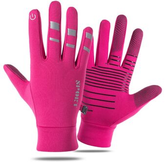 Winter Handschoenen Fietsen Outdoor Volledige Vinger Warme Waterdichte Handschoenen Verdikte Pluche Anti Slip Thermische Gel Racefiets Mtb Handschoenen roze / L