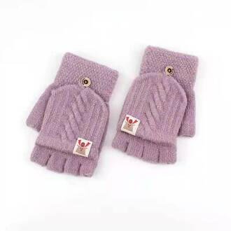 Winter Handschoenen Mode Kinderen Kids Mannen Vrouwen Winter Warm Houden Zoete Gebreide Convertible Flip Top Vingerloze Wanten Handschoenen # T2 Licht Paars