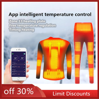 Winter Heating Underwear Set USB Battery Powered Heated Thermal Tops Pants Smart Phone Control Temperature Motorcycle Jacket
