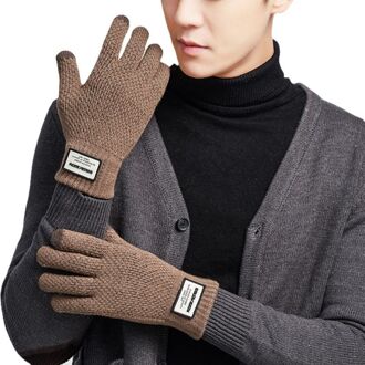 Winter Herfst Mannen Gebreide Handschoenen Touchscreen Mannelijke Dikker Warme Wollen Mitten Bruin