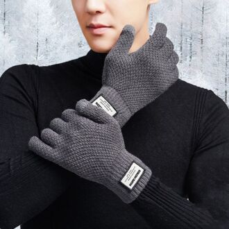 Winter Herfst Mannen Gebreide Handschoenen Touchscreen Mannelijke Dikker Warme Wollen Mitten donker grijs