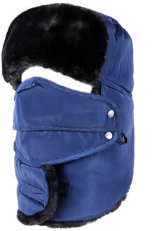 Winter Hoed Mannen Vrouwen Bomber Hoed met Sjaal Anti-waas Masker Russische Ushanka Thermische Trapper Hoed Trooper Oorklep Sneeuw ski Balaclava Blauw