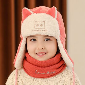 Winter Hoeden Masker Kinderen Leuke Lei Feng Cap Winddicht Warme Oor Gezicht Bescherming Warm En Fluwelen Cap Print hoed + Sjaal Sets