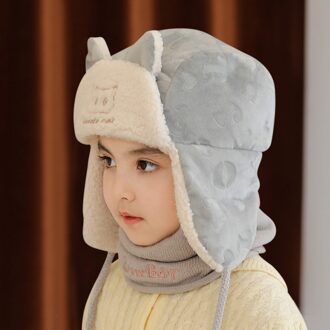 Winter Hoeden Masker Kinderen Leuke Lei Feng Cap Winddicht Warme Oor Gezicht Bescherming Warm En Fluwelen Cap Print hoed + Sjaal Sets