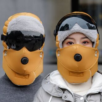Winter Hoeden Voor Vrouwen Warm Cap Winter Mannen Waterdichte Hood Hoed Met Bril Cool geel