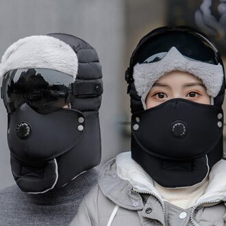 Winter Hoeden Voor Vrouwen Warm Cap Winter Mannen Waterdichte Hood Hoed Met Bril Cool zwart