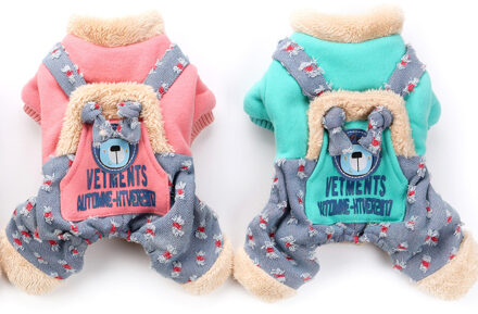 Winter Hond Huisdier Jas Jumpsuit Denim Strap Pet Puppy Jas Broek Warme Kleren Kleding Blauw / XS