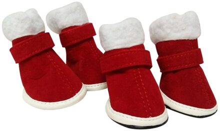 Winter Hond Waterdichte Schoenen Anti-slip Regen Snowboots Schoeisel Huisdier Kat Hond Schoenen Kerst Schoenen Warme Fluwelen rode Schoenen # C