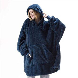 Winter Hoodie Vrouwen Pocket Hooded Deken Sweatshirt Hoodie Warm Wearable Deken Fleece Trui Winter Kleding Thuis Kleding marine