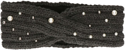 Winter hoofdband donker grijs met parels en fleece voering voor dames