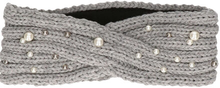 Winter hoofdband licht grijs met parels en fleece voering voor dames