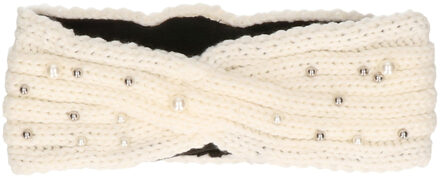 Winter hoofdband wit met parels en fleece voering voor dames