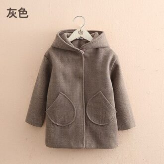Winter Jassen Meisjes Hooded Haar Bal Wollen Babykleertjes 3 4 5 6 7 Jaar Peuter Kids Bovenkleding Mode Wollen jas Meisjes Kleding Grijs / 8T