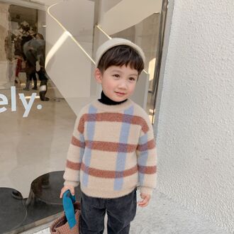 Winter Jongens Zachte Nertsen Haar Dikke Warme Casual Plaid Truien Kids Thicken All-Wedstrijd Khaki Truien 12m