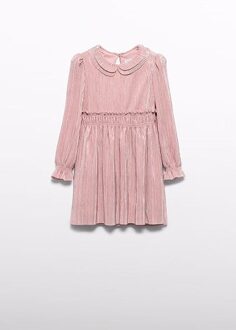 winter jurk meisjes - roze - gebreid - geplooid - Maat 152