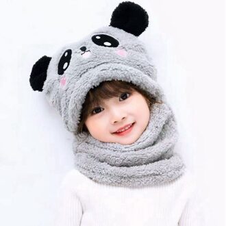 Winter Kinderen Hoeden Gebreide Cap Baby Meisjes Plus Fleece Cartoon Hoed Gezicht Sjaal Baby Hoeden Leuke Kat Oren hoeden Voor Kinderen grijs
