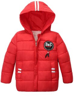 Winter Kinderen Jas Jongen Warme Brief Dikke Katoenen Jas Kinderen Baby Capuchon Kinderen Dikker Uitloper Kleding Rood / 3T