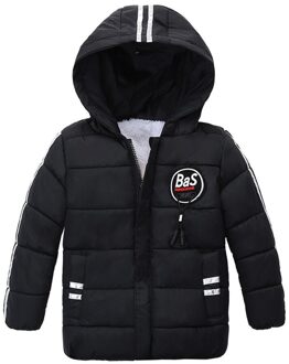 Winter Kinderen Jas Jongen Warme Brief Dikke Katoenen Jas Kinderen Baby Capuchon Kinderen Dikker Uitloper Kleding zwart / 3T