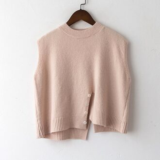 Winter Koreaanse Stijl Ronde Hals Split Gebreide Vest Vrouwen Mouwloos Vest abrikoos