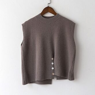 Winter Koreaanse Stijl Ronde Hals Split Gebreide Vest Vrouwen Mouwloos Vest koffie