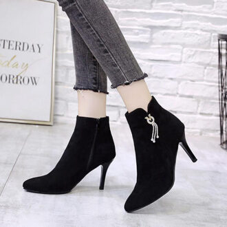 Winter Laarzen Enkellaars Vrouwen Schoenen Vrouw Laarzen Mode Hoge Hakken Wees Korte Laarzen Winter Korte Bont warme Laarzen X479 zwart / 37