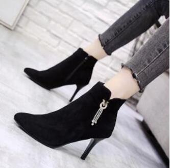 Winter Laarzen Enkellaars Vrouwen Schoenen Vrouw Laarzen Mode Hoge Hakken Wees Korte Laarzen Winter Korte Bont warme Laarzen X479 zwart Fur lining / 36