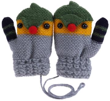 Winter Leuke Cartoon Vogel Kinderen Gebreide Elastische Fleece Dikke Handschoenen Grijs