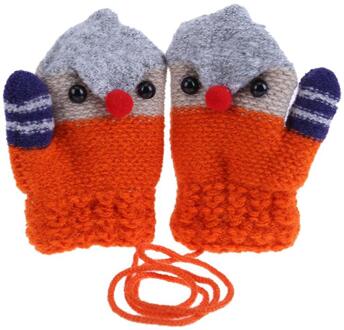 Winter Leuke Cartoon Vogel Kinderen Gebreide Elastische Fleece Dikke Handschoenen Oranje