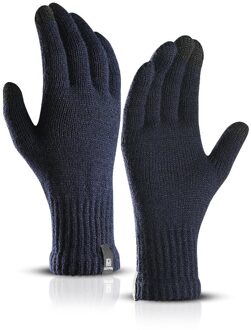 Winter Mannen Gebreide Handschoenen Touch Screen Mannelijke Mitten Dikker Warme Wol Kasjmier Solid Mannen Business Handschoenen Herfst Blauw