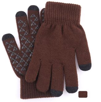 Winter Mannen Gebreide Handschoenen Touch Screen Mannelijke Mitten Thicken Warm Breien Solid Mannen Business Handschoenen Herfst Outdoor Bruin