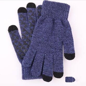 Winter Mannen Gebreide Handschoenen Touch Screen Mannelijke Mitten Thicken Warm Breien Solid Mannen Business Handschoenen Herfst Outdoor Marineblauw