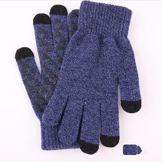 Winter Mannen Gebreide Handschoenen Touch Screen Mannelijke Mitten Thicken Warm Solid Mannen Business Handschoenen Herfst Marineblauw