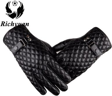 Winter mannen Lederen Handschoenen Touchscreen Handschoenen Mode Warme Zwarte Handschoenen Wanten