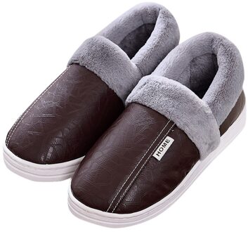 Winter Mannen Slippers Waterdicht Warm Antislip Vloer Thuis Slippers Outdoor Indoor Slaapkamer Huis Schoenen Mannen Cover Hak slipper Bruin / 41