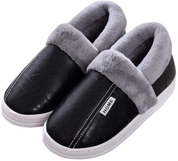 Winter Mannen Slippers Waterdicht Warm Antislip Vloer Thuis Slippers Outdoor Indoor Slaapkamer Huis Schoenen Mannen Cover Hak slipper zwart / 45