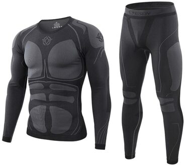 Winter Mannen Sport Thermisch Ondergoed Sets Fleece Warm Outdoor Ondergoed Set Mannen Elastische Sneldrogende Lange Rijden Onderbroek AF200 zwart / L