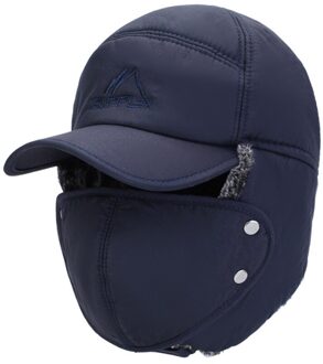 Winter Mannen Winddicht Hoed Warm Verdikte Oorkleppen Cap Volledige Gezicht Afneembare Masker Outdoor Baseball Cap Russische Bontmuts Blauw