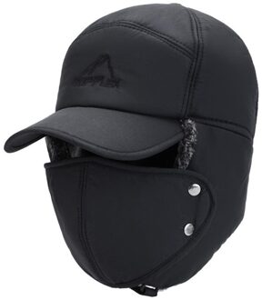 Winter Mannen Winddicht Hoed Warm Verdikte Oorkleppen Cap Volledige Gezicht Afneembare Masker Outdoor Baseball Cap Russische Bontmuts zwart