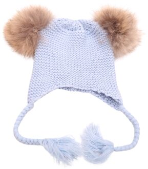 Winter Meisjes Vrouw Caps Haarbal Gebreide Leuke Hoed Unisex Wol Blends Soft Warm Beanie Meisjes Jongens Motorkap Cap Unisex hoed blauw