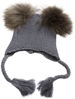 Winter Meisjes Vrouw Caps Haarbal Gebreide Leuke Hoed Unisex Wol Blends Soft Warm Beanie Meisjes Jongens Motorkap Cap Unisex hoed grijs