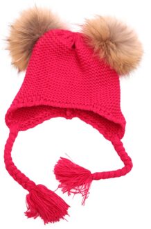 Winter Meisjes Vrouw Caps Haarbal Gebreide Leuke Hoed Unisex Wol Blends Soft Warm Beanie Meisjes Jongens Motorkap Cap Unisex hoed heet roze
