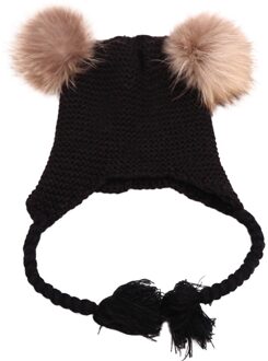 Winter Meisjes Vrouw Caps Haarbal Gebreide Leuke Hoed Unisex Wol Blends Soft Warm Beanie Meisjes Jongens Motorkap Cap Unisex hoed zwart