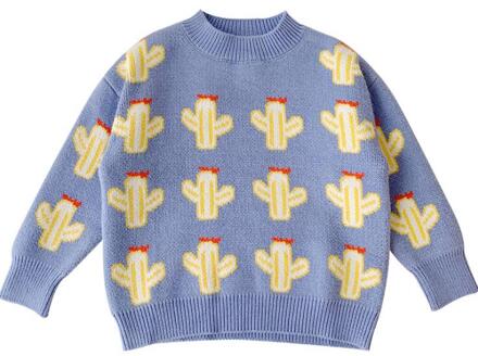Winter mode cactus patroon gebreide casual truien meisjes warme kerngaren lange mouwen truien Blauw / 3T