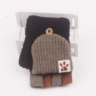 Winter Mode Soft Convertible Flip Top Handschoenen Kids Baby Winter Warm Gebreide Vingerloze Mitten Kawaii Kinderen Warme Handschoenen zwart