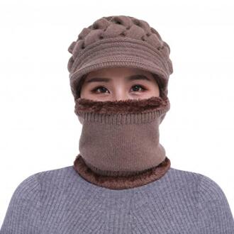 Winter Muts Sjaal En Masker Set 3 Stuk Vrouwen Winter Gebreide Winddicht Warm Beanie Cap Halsbeenkap Hoed Sjaal set Gebreide Muts khaki